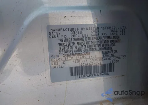 2013 Nissan Sentra Sl из США, поврежденный, VIN 3N1AB7AP5DL696806